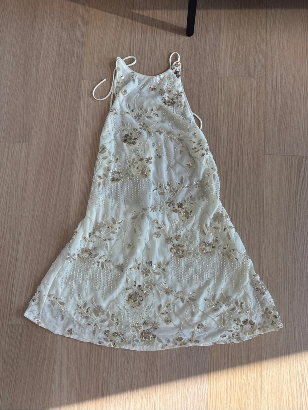 Peppermayo Cream Halter Mini Dress with Gold Floral Beading - Picture 7 of 11